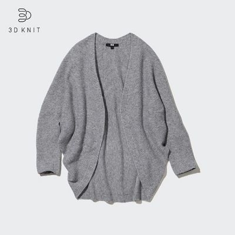 Cárdigan Uniqlo 3D Knit Souffle Yarn Long-Sleeve Mujer Gris | 378590_PE