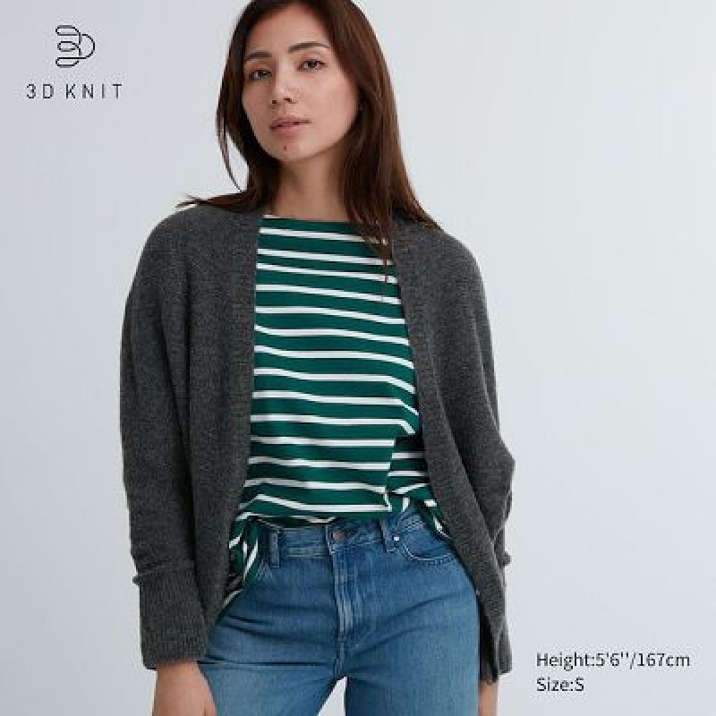 Cárdigan Uniqlo 3D Knit Souffle Yarn Long-Sleeve Mujer Gris | 784925_PE