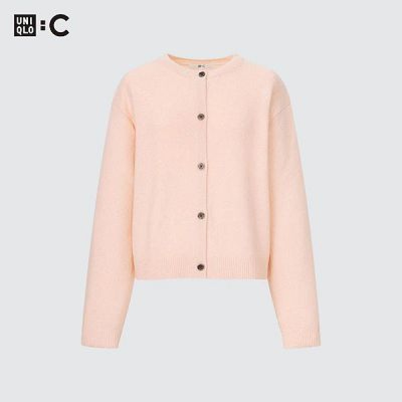 Cárdigan Uniqlo Cashmere Crew Neck Long-Sleeve Short Mujer Rosas | 673904_PE