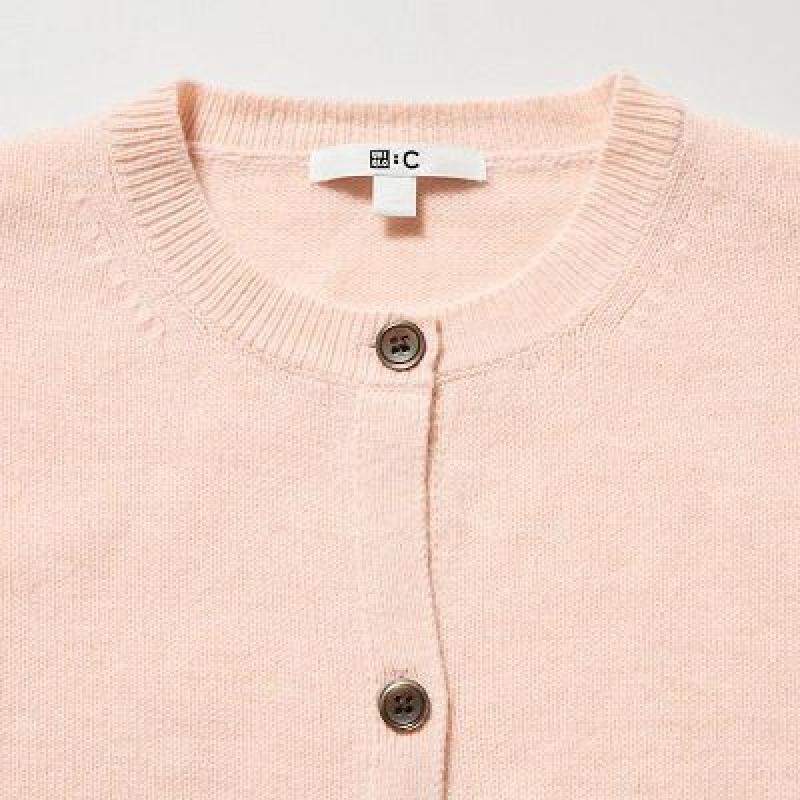 Cárdigan Uniqlo Cashmere Crew Neck Long-Sleeve Short Mujer Rosas | 673904_PE