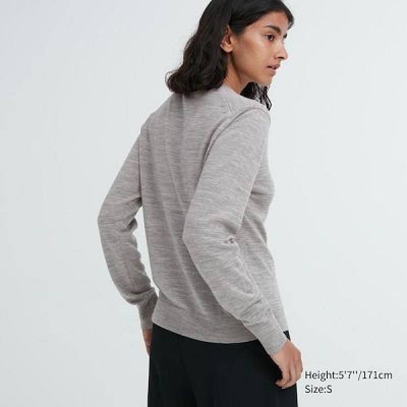 Cárdigan Uniqlo Extra Fine Merino Crew Neck Mujer Blancas | 352416_PE