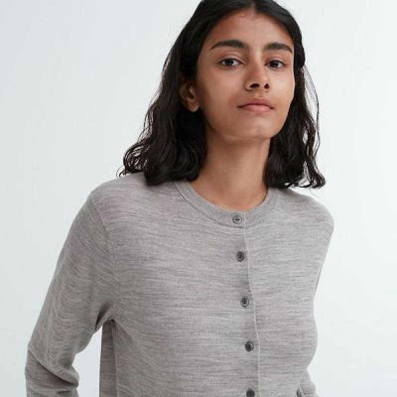 Cárdigan Uniqlo Extra Fine Merino Crew Neck Mujer Blancas | 352416_PE