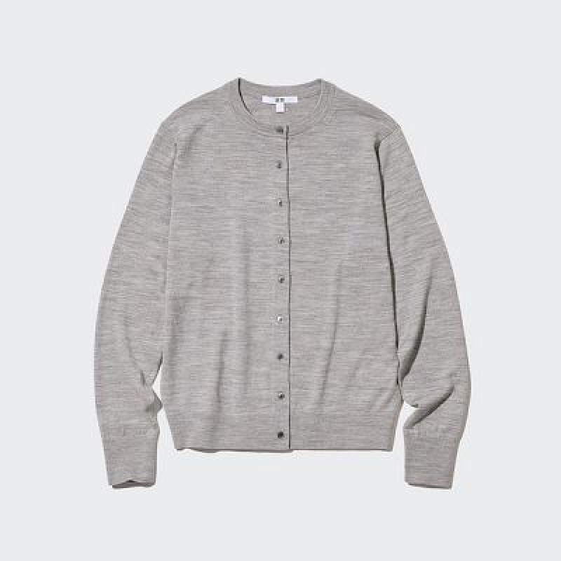 Cárdigan Uniqlo Extra Fine Merino Crew Neck Mujer Gris | 574968_PE