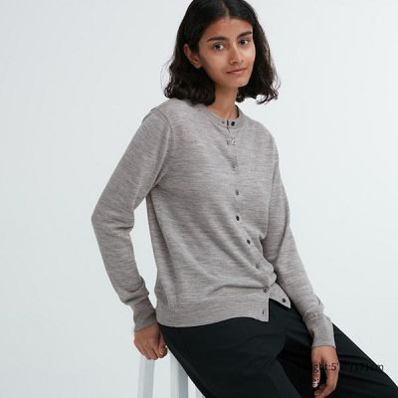 Cárdigan Uniqlo Extra Fine Merino Crew Neck Mujer Gris | 574968_PE