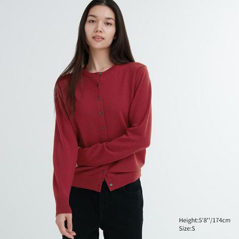 Cárdigan Uniqlo Extra Fine Merino Crew Neck Mujer Rojas | 536980_PE