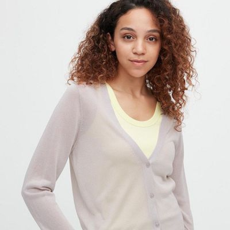 Cárdigan Uniqlo Light V-Neck Long-Sleeve Mujer Rosas | 285947_PE