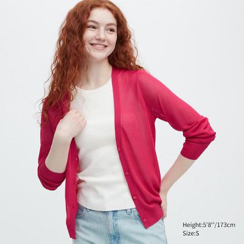 Cárdigan Uniqlo Light V-Neck Long-Sleeve Mujer Rosas | 285947_PE