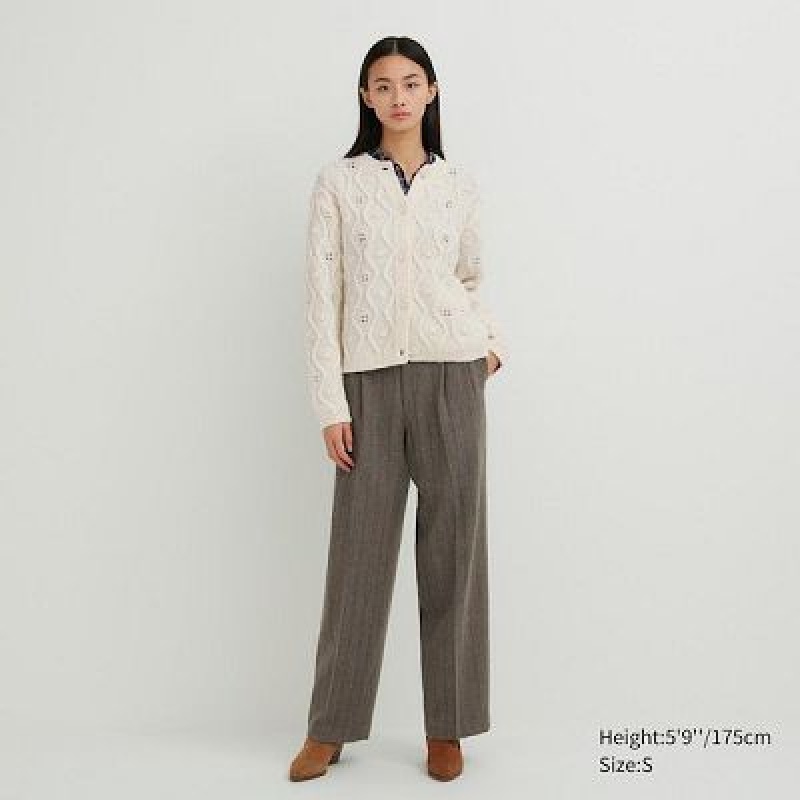 Cárdigan Uniqlo Pointelle Crew Neck Long-Sleeve Mujer Blancas | 15364_PE