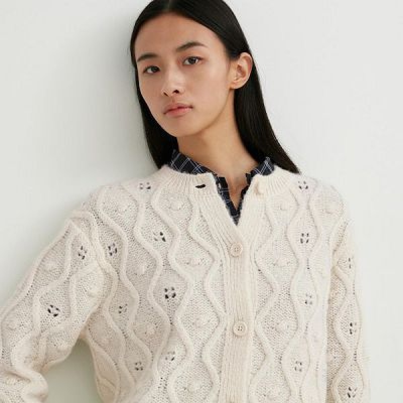 Cárdigan Uniqlo Pointelle Crew Neck Long-Sleeve Mujer Blancas | 15364_PE