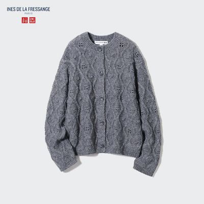 Cárdigan Uniqlo Pointelle Crew Neck Long-Sleeve Mujer Gris | 869124_PE