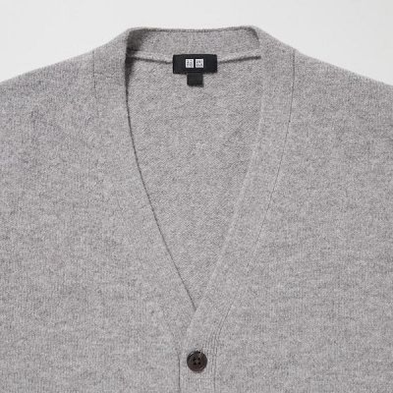 Cárdigan Uniqlo Premium Lambswool V-Neck Long-Sleeve Hombre Blancas | 961378_PE