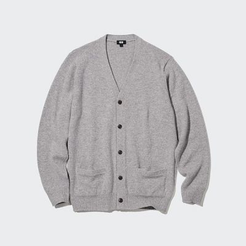 Cárdigan Uniqlo Premium Lambswool V-Neck Long-Sleeve Hombre Gris | 517690_PE