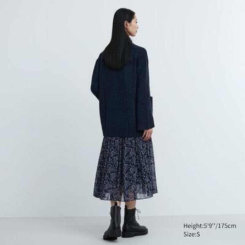 Cárdigan Uniqlo Soft Knit V-Neck Flare Long-Sleeve Mujer Azul Marino | 921548_PE