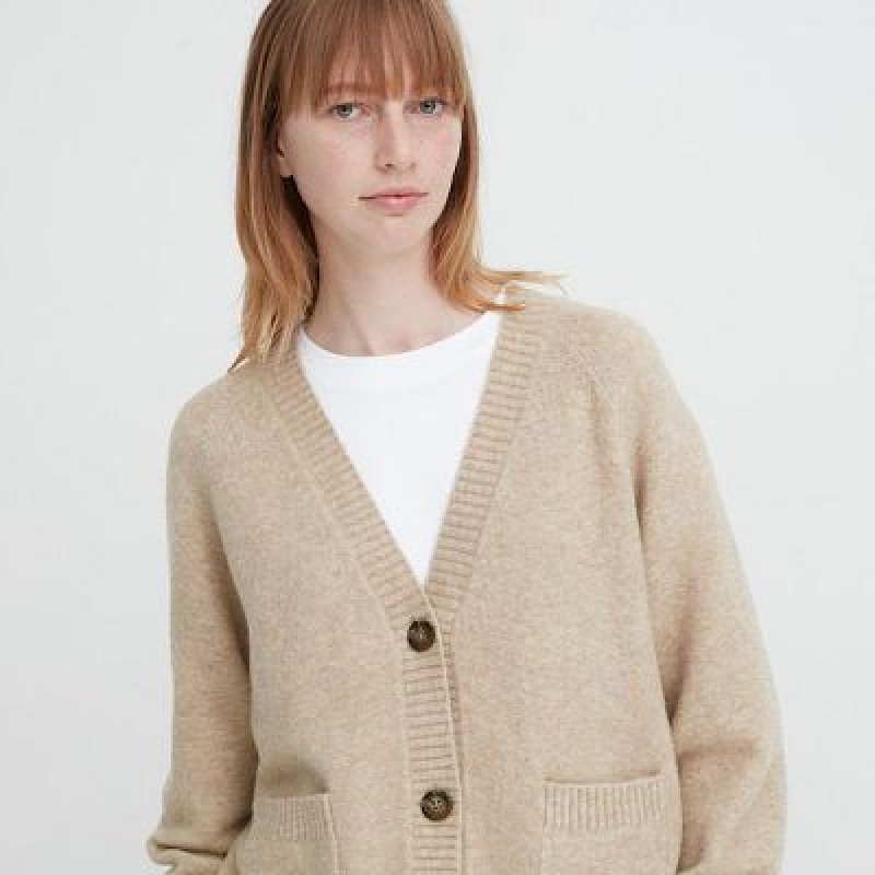 Cárdigan Uniqlo Souffle Yarn Short Mujer Beige | 502693_PE