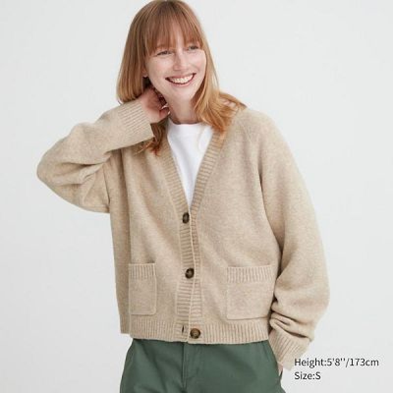 Cárdigan Uniqlo Souffle Yarn Short Mujer Beige | 502693_PE