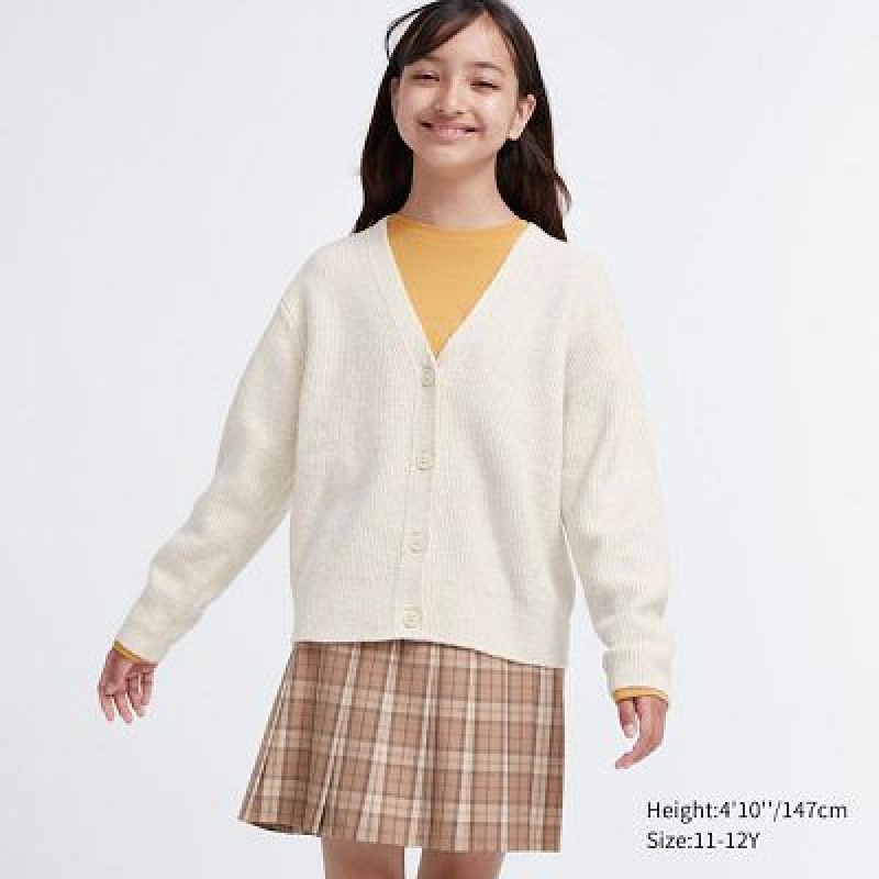 Cárdigan Uniqlo Souffle Yarn V-Neck Niños Blancas | 513896_PE