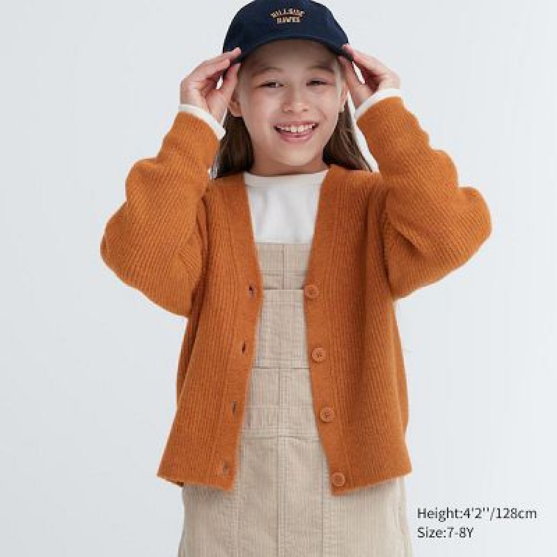 Cárdigan Uniqlo Souffle Yarn V-Neck Niños Naranjas | 928315_PE