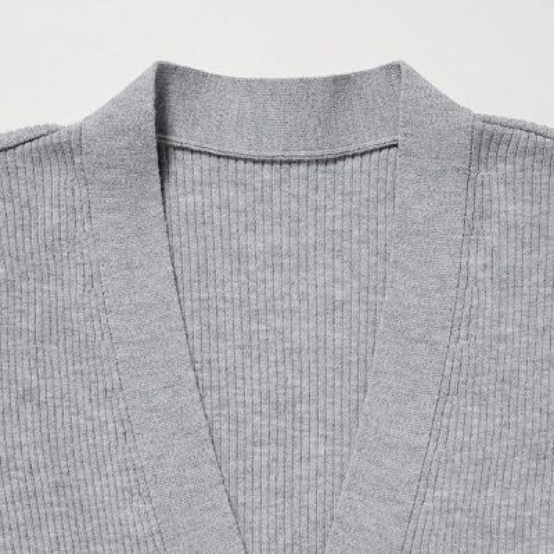 Cárdigan Uniqlo Washable Knit Acanalado Long-Sleeve Mujer Gris | 567190_PE