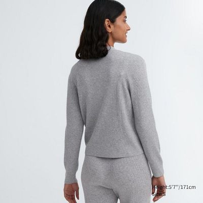 Cárdigan Uniqlo Washable Knit Acanalado Long-Sleeve Mujer Natural | 547928_PE