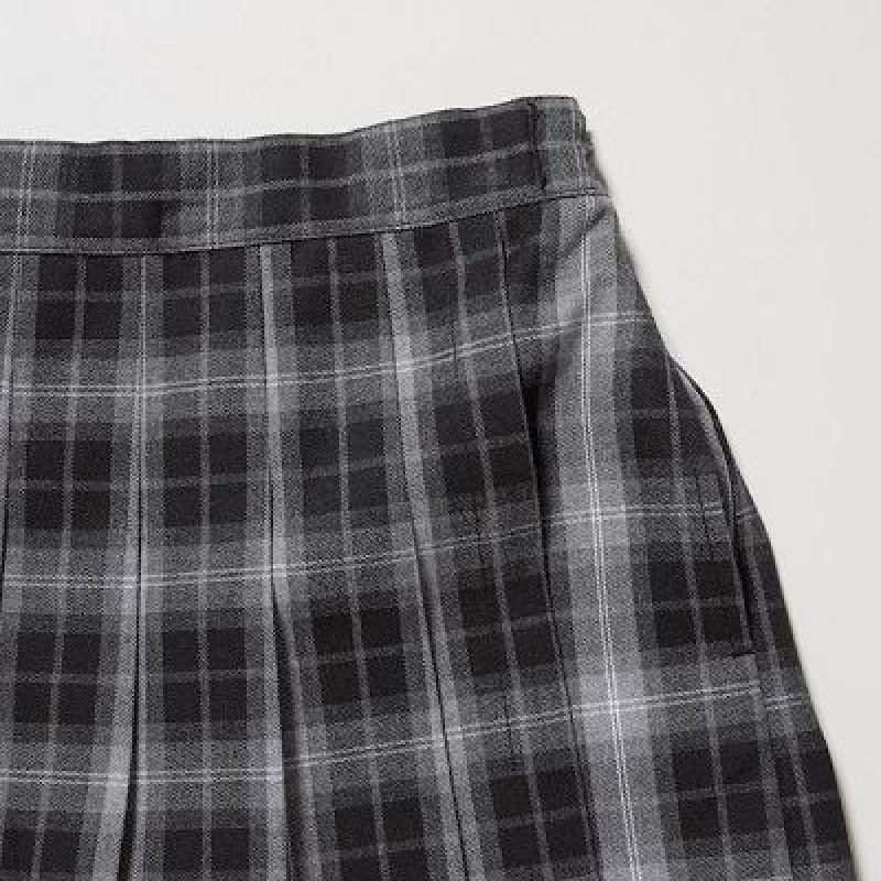 Falda Uniqlo Checked Plisado Mini Skort Niños Negras | 169372_PE