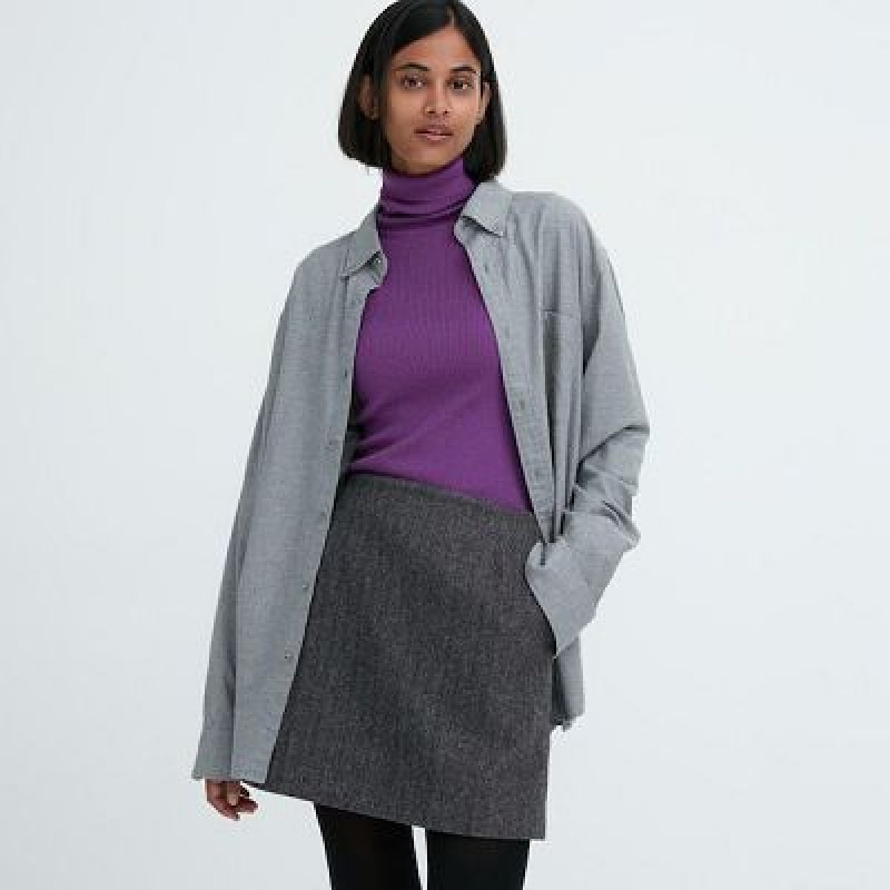 Falda Uniqlo Lana Blend Mini Mujer Gris | 316075_PE