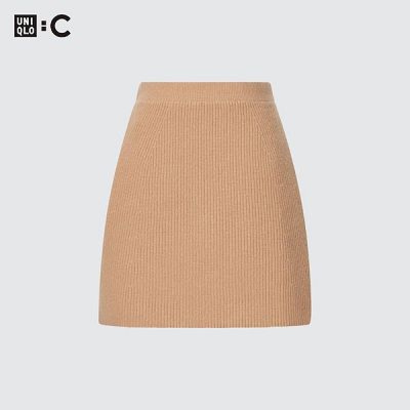 Falda Uniqlo Premium Lambswool Mini Mujer Beige | 34876_PE