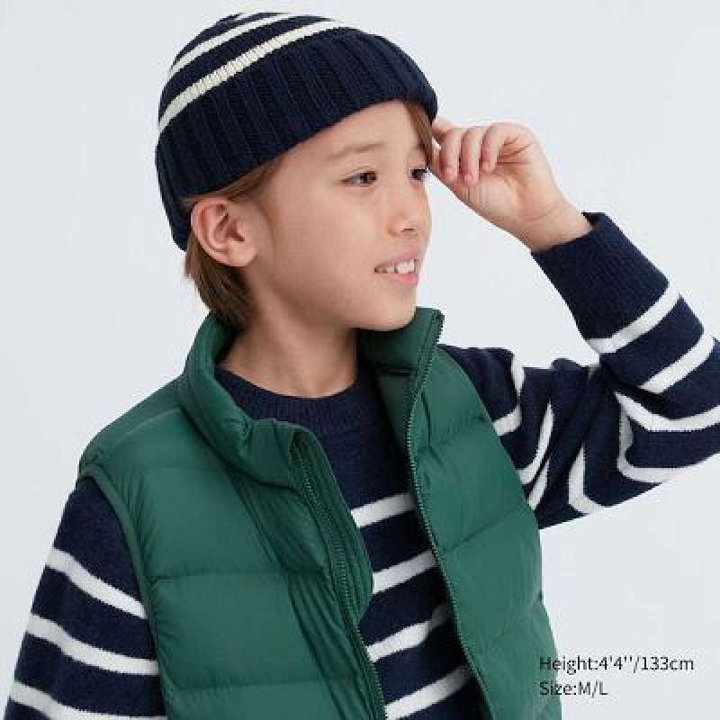 Gorras Uniqlo HEATTECH A Rayas De Punto Niños Blancas | 176932_PE