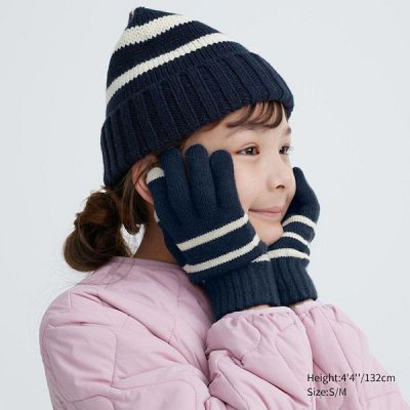 Guantes Uniqlo HEATTECH A Rayas De Punto Niños Blancas | 635820_PE