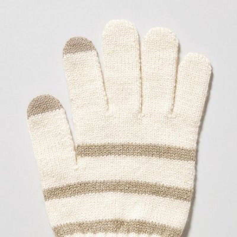 Guantes Uniqlo HEATTECH A Rayas De Punto Niños Blancas | 635820_PE