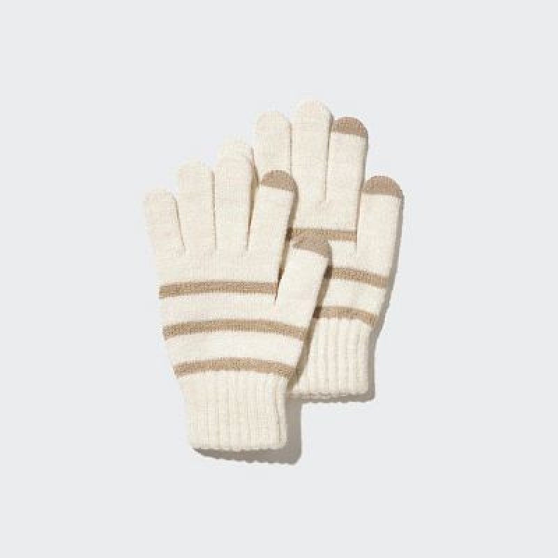 Guantes Uniqlo HEATTECH A Rayas De Punto Niños Blancas | 635820_PE