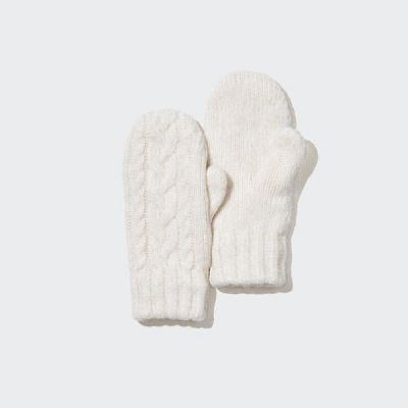 Guantes Uniqlo HEATTECH Cable De Punto Mittens Niños Blancas | 694071_PE