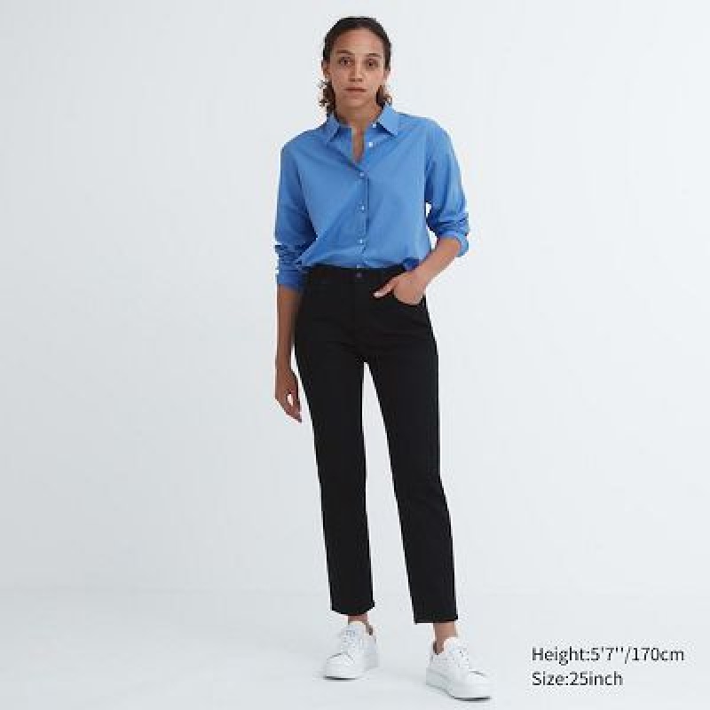 Jeans Uniqlo Stretch Slim Directo Mujer Negras | 170382_PE