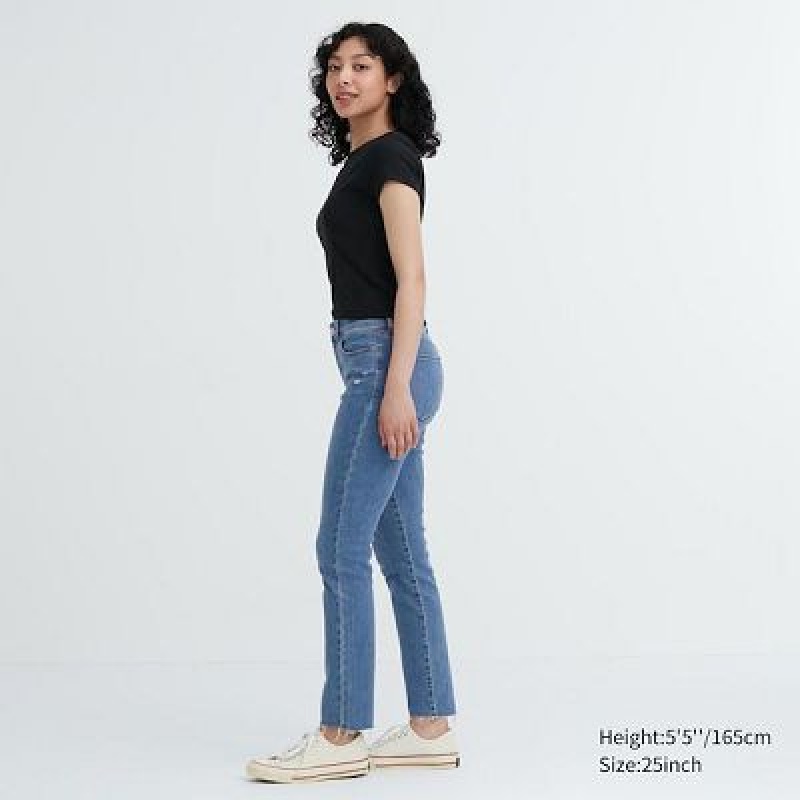 Jeans Uniqlo Ultra Stretch Distressed Mujer Azules | 193487_PE