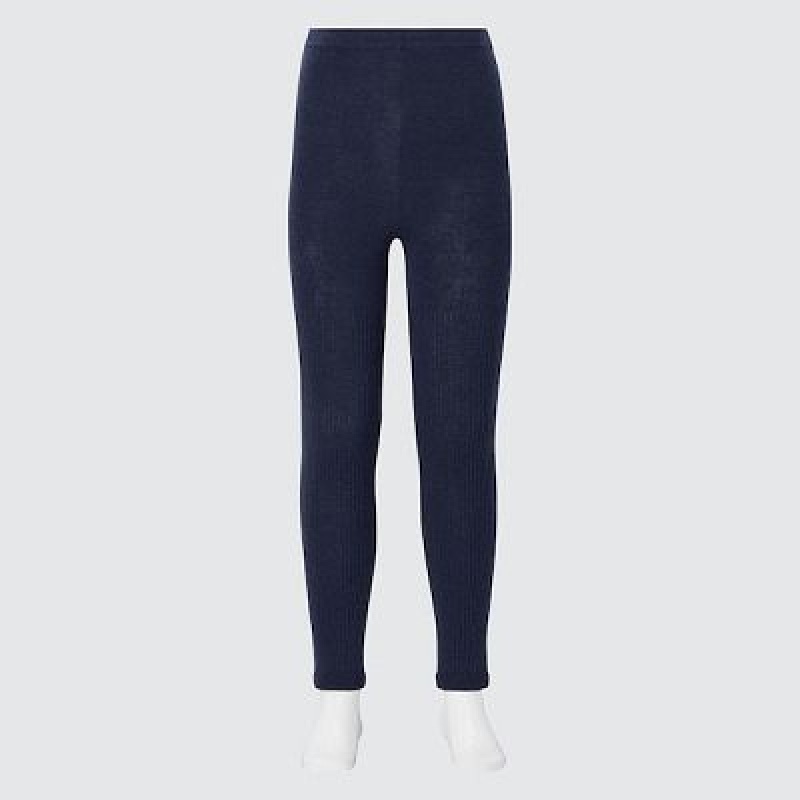 Leggins Uniqlo HEATTECH Acanalado Niños Azul Marino | 874932_PE