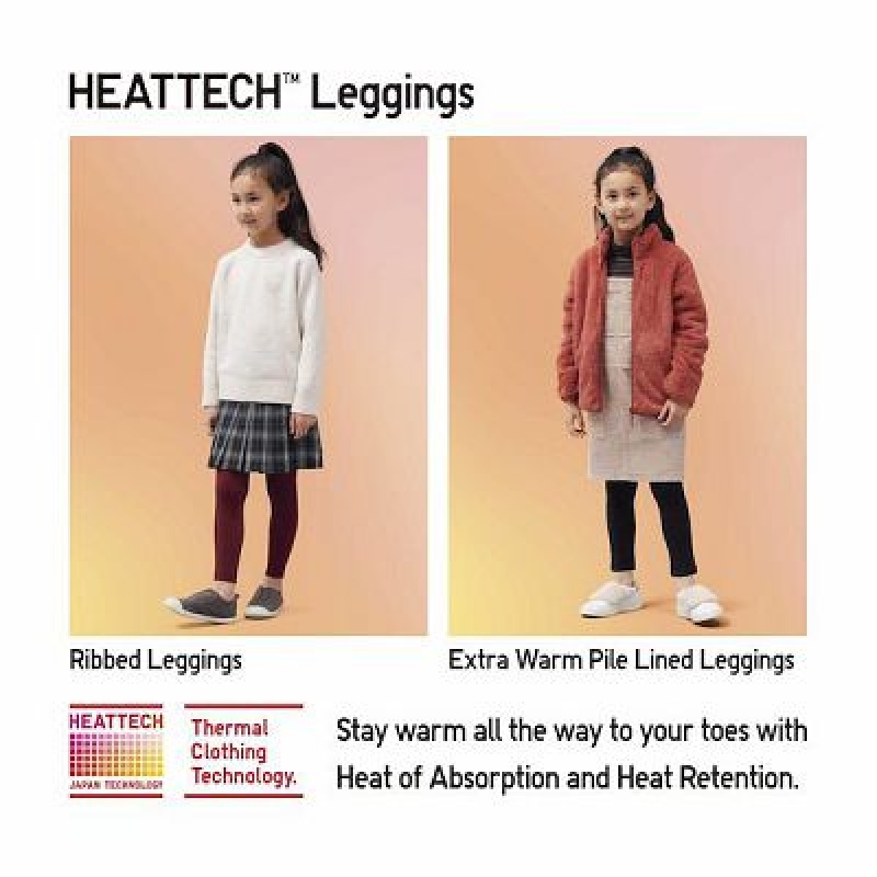 Leggins Uniqlo HEATTECH Acanalado Niños Negras | 125768_PE