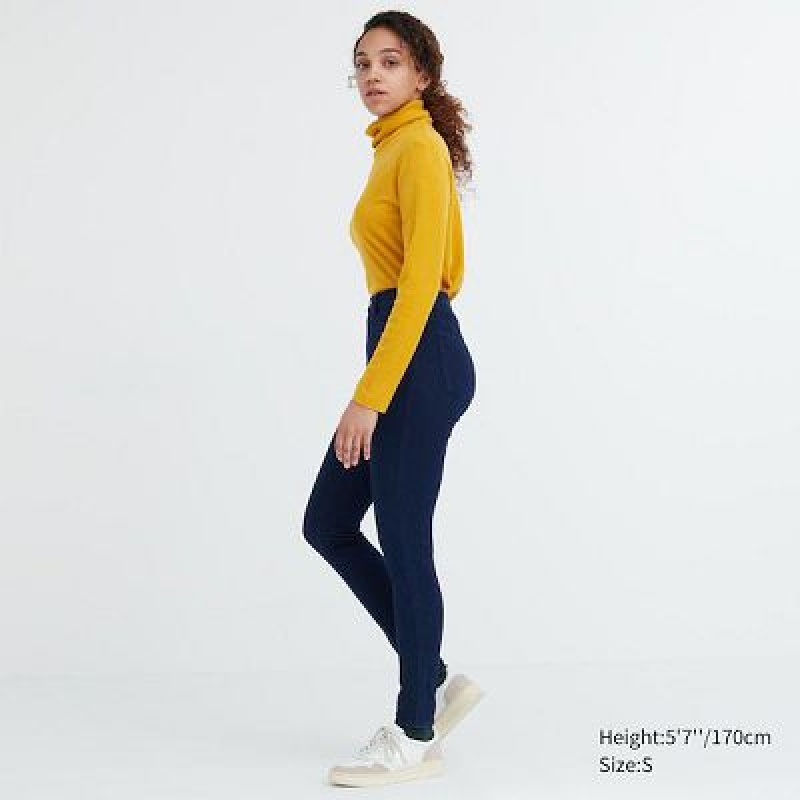 Leggins Uniqlo HEATTECH Ultra Stretch High-Rise Denim Mujer Azules | 194068_PE