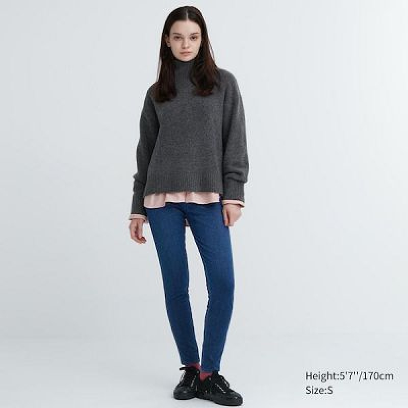 Leggins Uniqlo HEATTECH Ultra Stretch High-Rise Denim Mujer Azules | 194068_PE