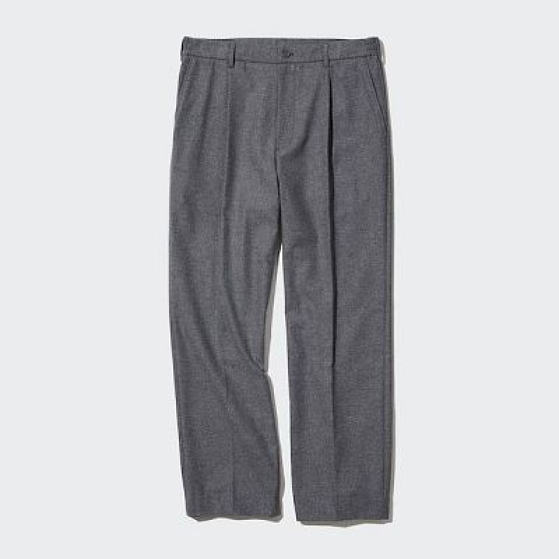 Pantalon Uniqlo Brushed Twill Wide-Fit Plisado Hombre Gris | 814567_PE