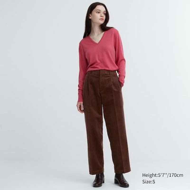 Pantalon Uniqlo Corduroy Wide-Fit Plisado Mujer Blancas | 104768_PE