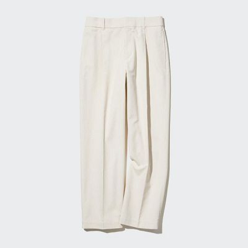 Pantalon Uniqlo Corduroy Wide-Fit Plisado Mujer Blancas | 104768_PE