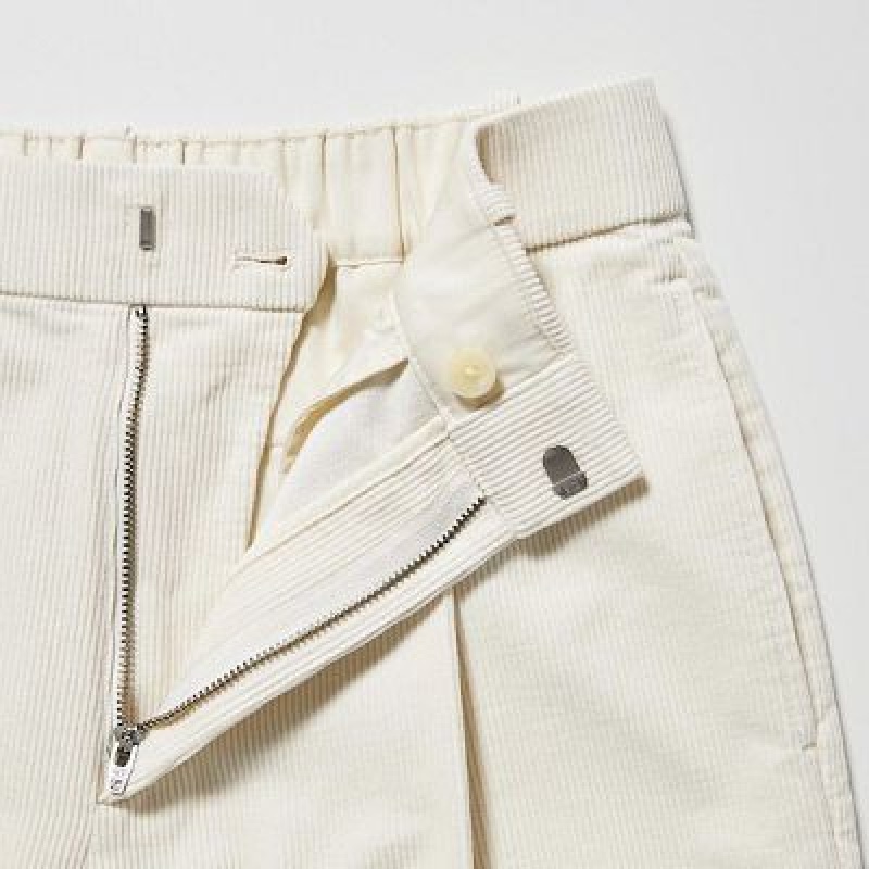 Pantalon Uniqlo Corduroy Wide-Fit Plisado Mujer Blancas | 104768_PE