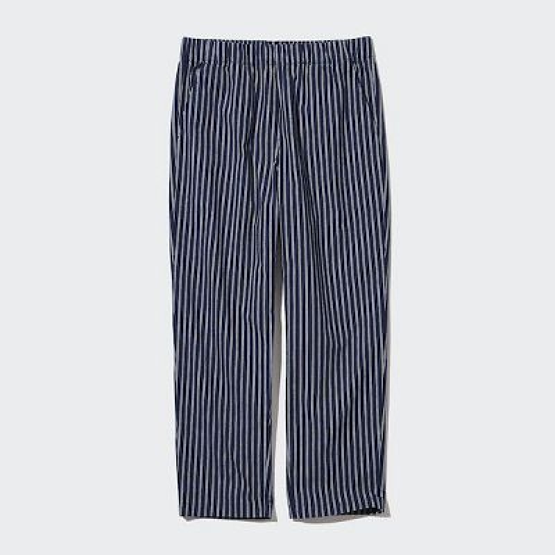 Pantalon Uniqlo Cotton A Rayas Relaxed Ankle Mujer Azul Marino | 792608_PE