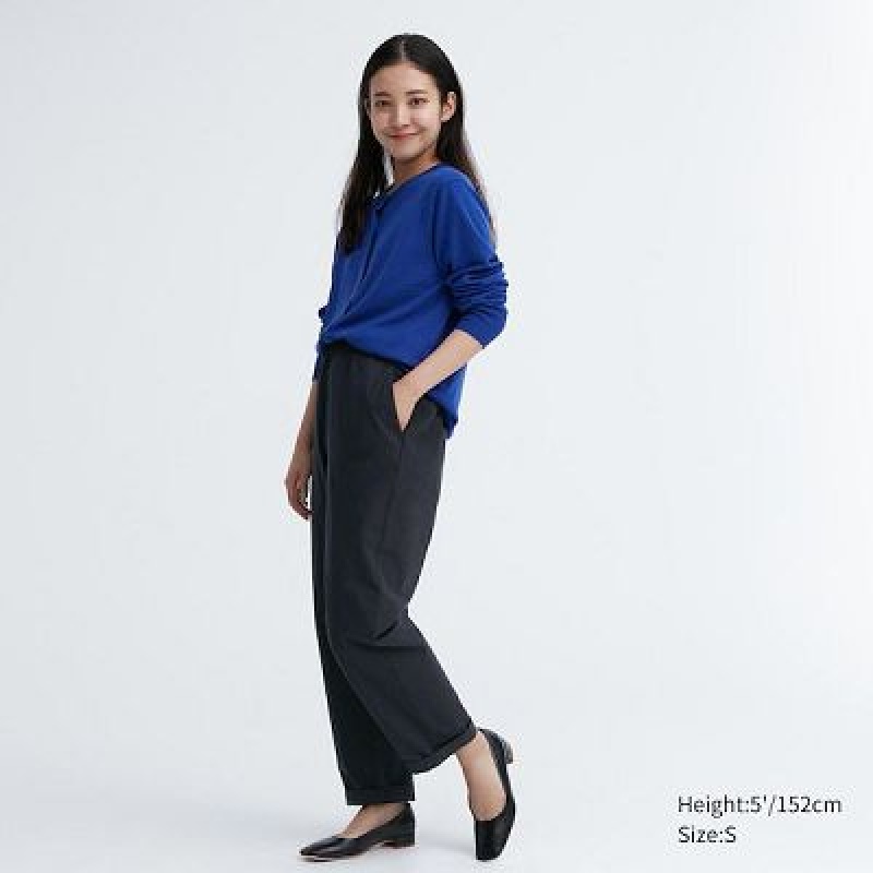 Pantalon Uniqlo Cotton Relaxed Ankle Mujer Negras | 891043_PE