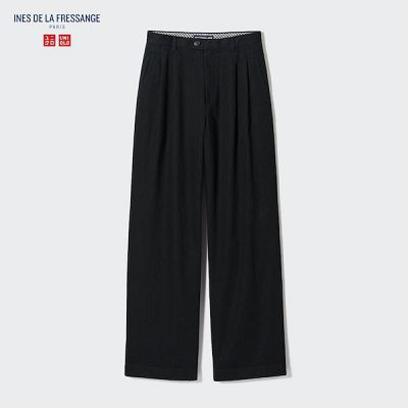 Pantalon Uniqlo Denim Wide-Fit Plisado Mujer Negras | 169584_PE