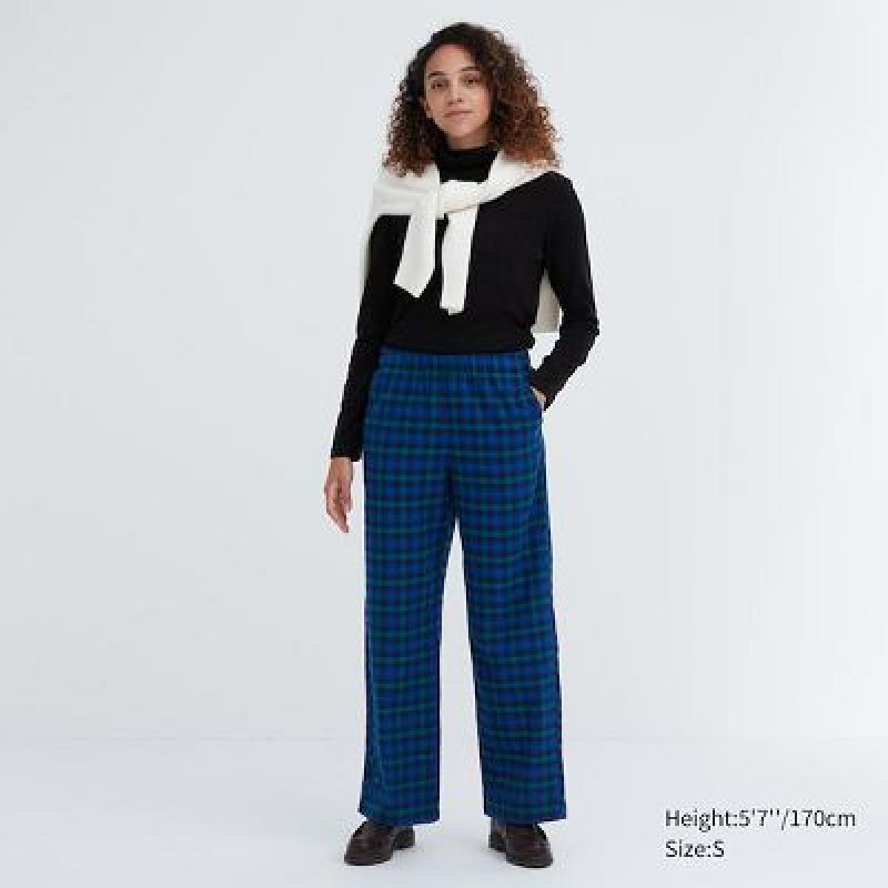 Pantalon Uniqlo Flannel Checked Mujer Azules | 769843_PE