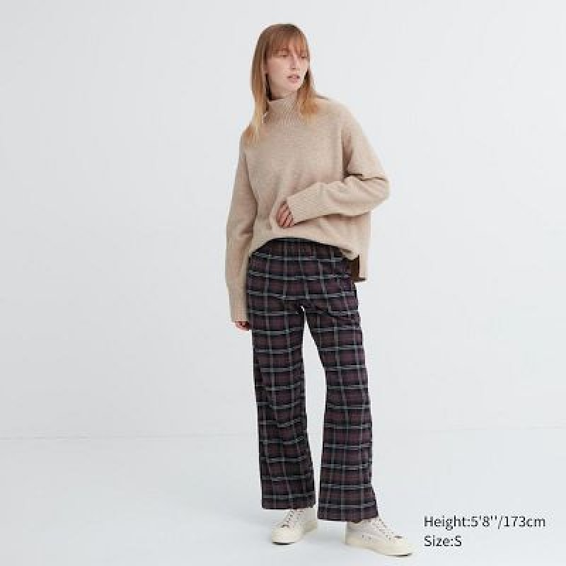 Pantalon Uniqlo Flannel Checked Mujer Marrones | 82751_PE