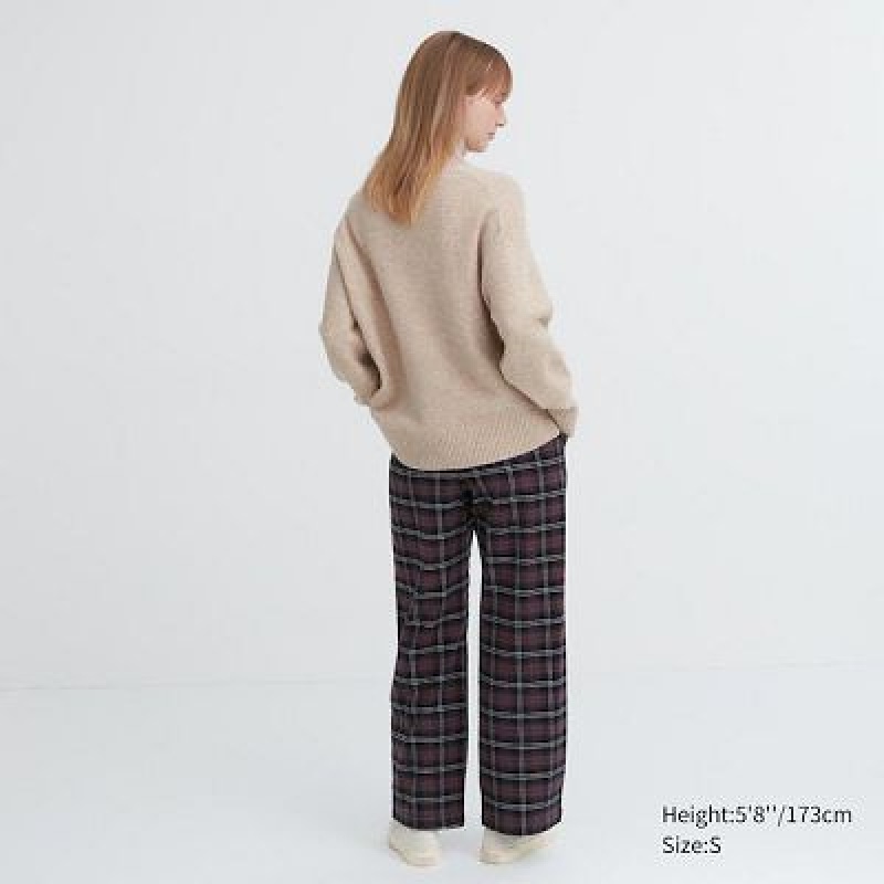 Pantalon Uniqlo Flannel Checked Mujer Marrones | 82751_PE