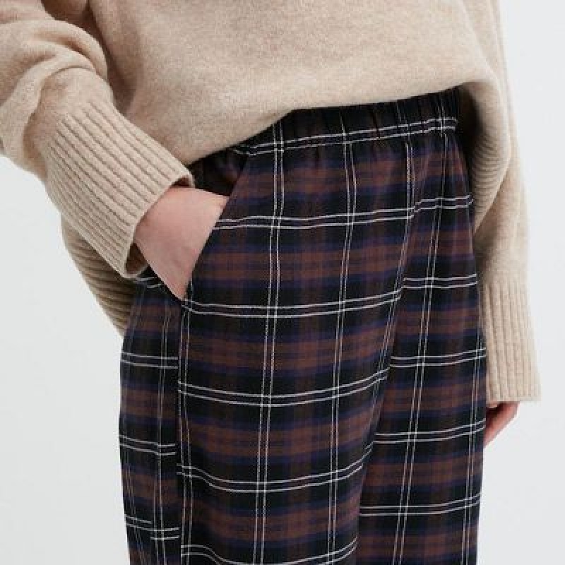 Pantalon Uniqlo Flannel Checked Mujer Marrones | 82751_PE