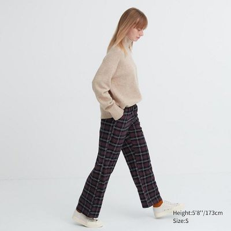 Pantalon Uniqlo Flannel Checked Mujer Marrones | 82751_PE