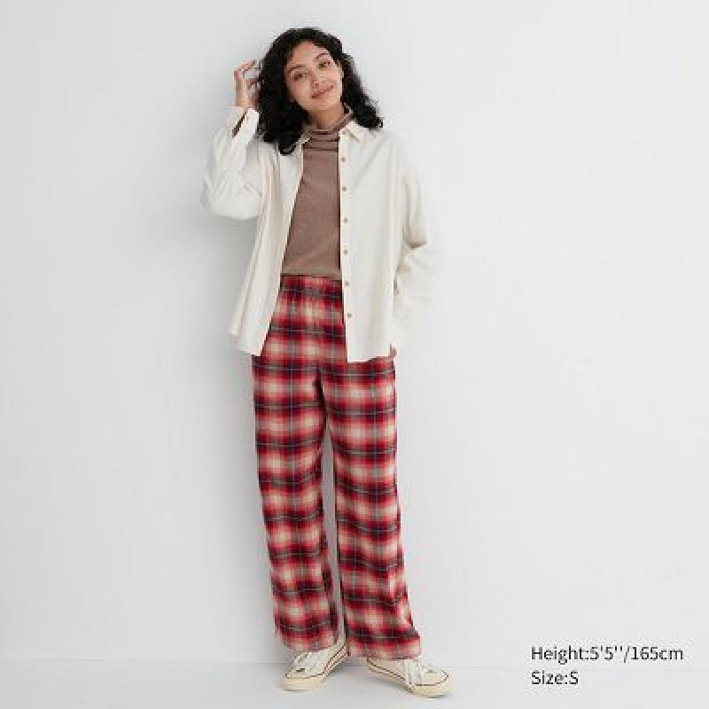 Pantalon Uniqlo Flannel Checked Mujer Rojas | 368904_PE